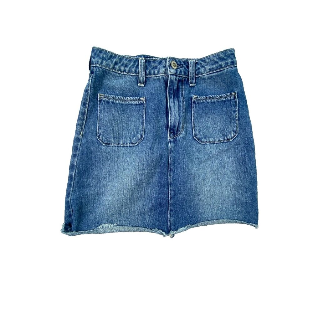 Hollister Skirt Womens 0 Blue Denim Cotton Ultra High Rise Pockets Medium‎ Wash